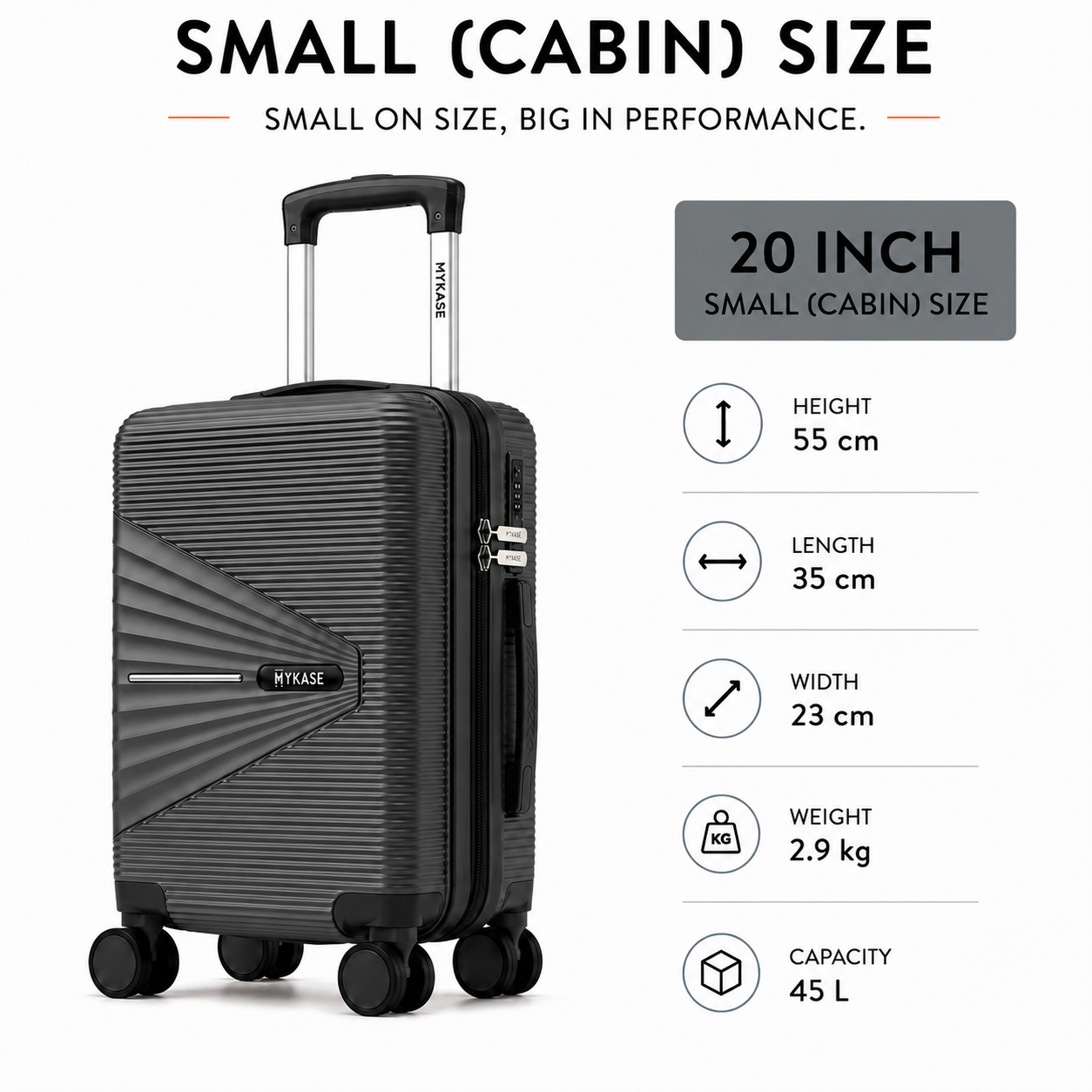 MYKASE Oxford Series 8 Wheel 65 cm Check in Trolley Bag, 100% Virgin Polypropylene, 360o Spinner Strong & Durable Wheels, Anti-Theft Zippers, 3-Year Warranty, Cabin Size