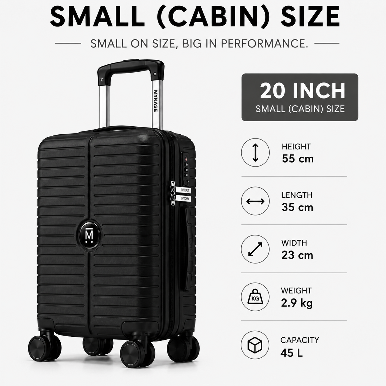 MYKASE Miami Series 8 Wheel 55 cm Cabin Trolley Bag, 100% Virgin Polypropylene, 360 Spinner Strong & Durable Wheels, Anti-Theft Zippers, 3-Year Warranty