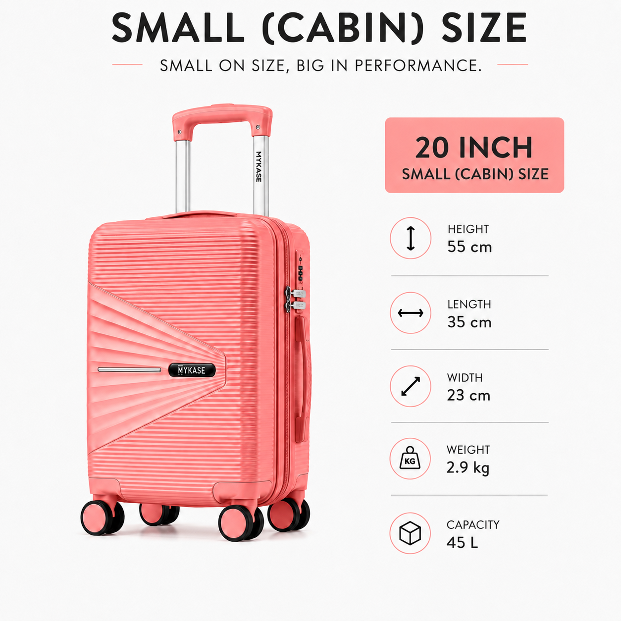 MYKASE Oxford Series 8 Wheel 55 cm Cabin Trolley Bag, 100% Virgin Polypropylene, 360 Spinner Strong & Durable Wheels, Anti-Theft Zippers, 3-Year Warranty